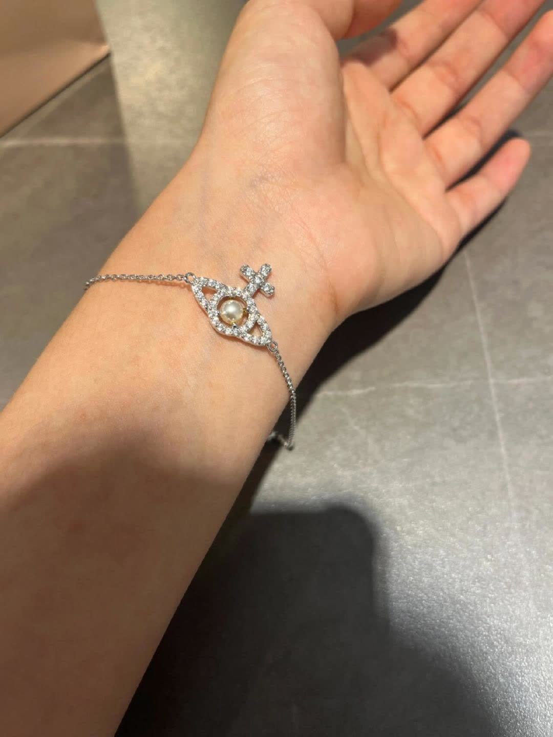 Vivienne Westwood Silver Evil Eye Bracelet with Pearl and Crystals